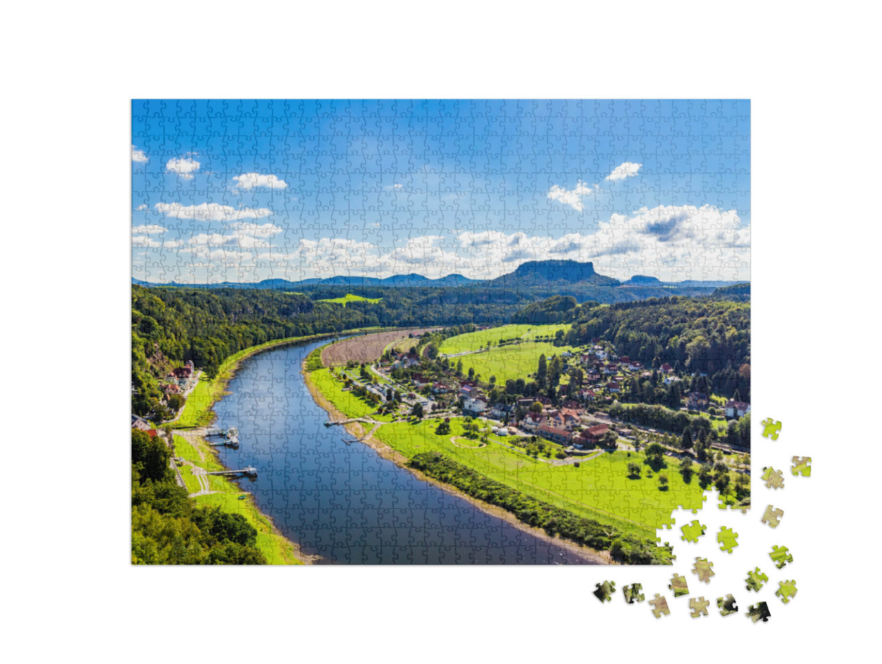 Puzzel 1000 stukjes „Uitzicht vanaf het uitzichtspunt Bastei in Saksisch Zwitserland“