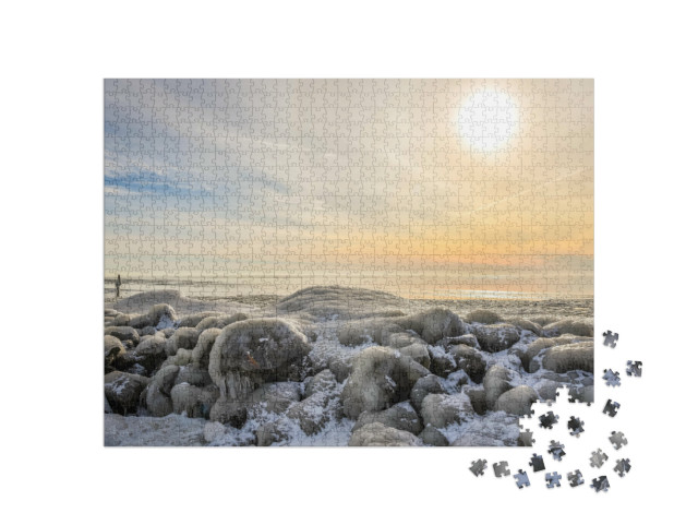 Puzzel 1000 stukjes „Oosterleek, drijfijs op riet langs de oever van het Markermeer“