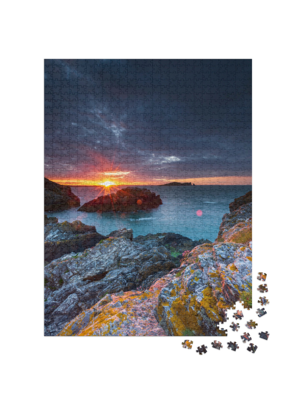 Puzzel 1000 stukjes „Schilderachtig eiland Ireland's Eye bij zonsondergang voor de kust van Ierland“