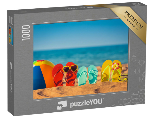 Puzzel 1000 stukjes „Grappig versierde slippers op het strand“