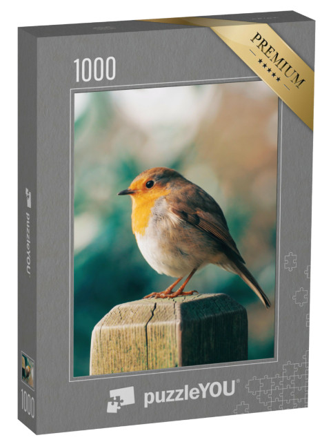 Puzzel 1000 stukjes „Een roodborstje op een hekpaal“