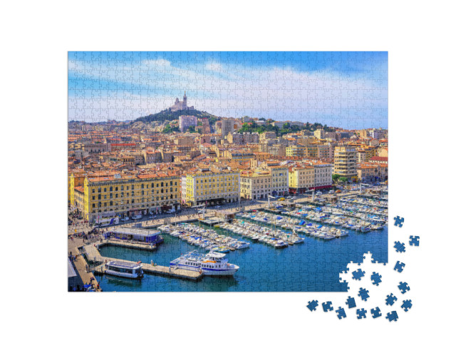 Puzzel 1000 stukjes „Vieux Port en basiliek Notre Dame, Marseille, Frankrijk“