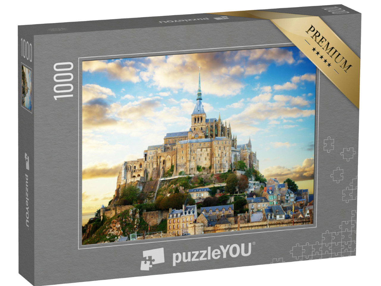 Puzzel 1000 stukjes „Close-up van Mont Saint Michel bij zonsondergang, Frankrijk“