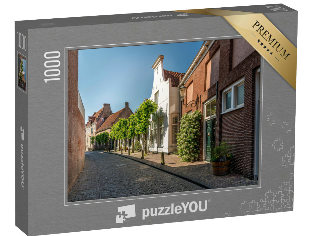 Puzzel 1000 stukjes „Oude klokgevelhuizen en trapgevelhuizen in het historische centrum van Amersfoort, Nederland“