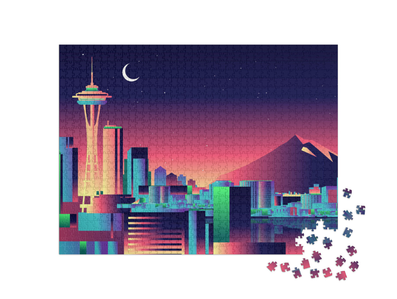 Puzzel 1000 stukjes „Kleurrijke skyline van Seattle“