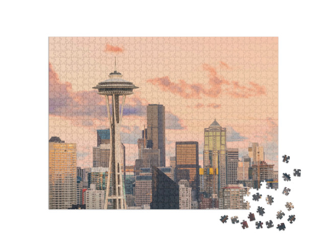Puzzel 1000 stukjes „Uitzicht op de skyline van het centrum van Seattle in de staat Washington, VS“