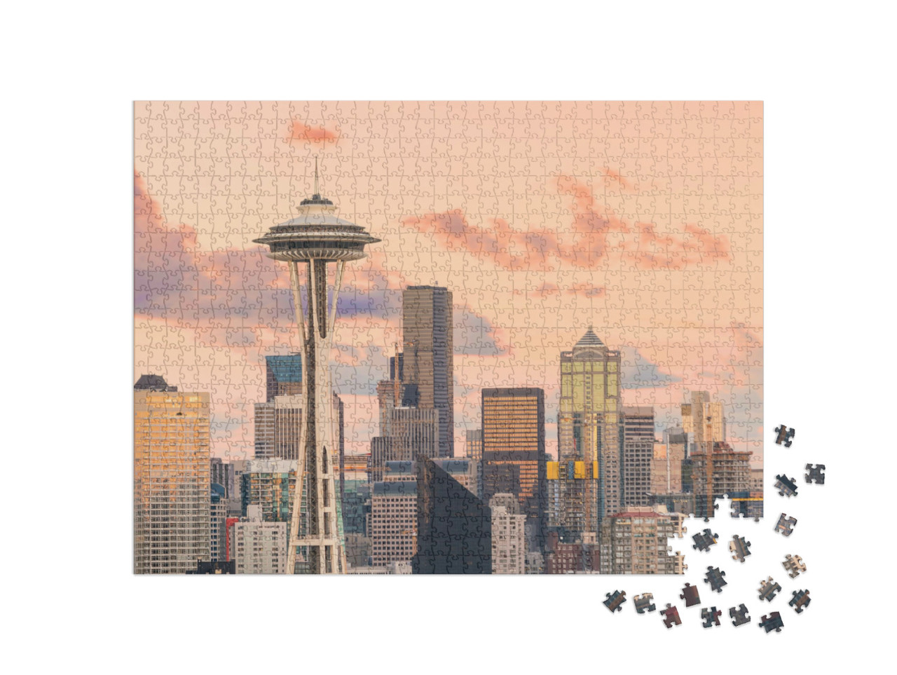 Puzzel 1000 stukjes „Uitzicht op de skyline van het centrum van Seattle in de staat Washington, VS“