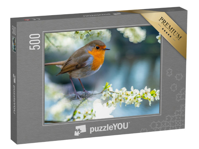 Puzzel 500 stukjes „Roodborstje op een witbloeiende tak“