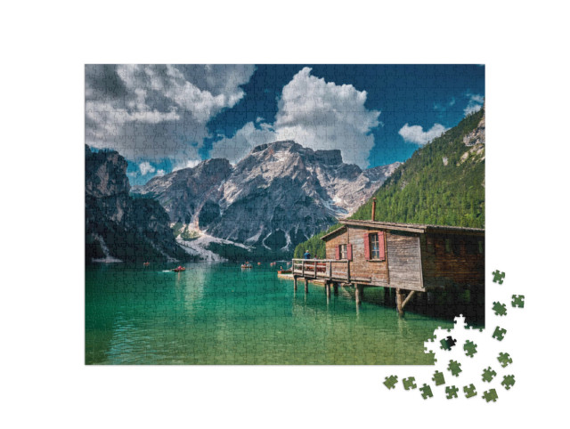 Puzzel 1000 stukjes „Landschap rond het meer van Braies in de Dolomieten, Italië“