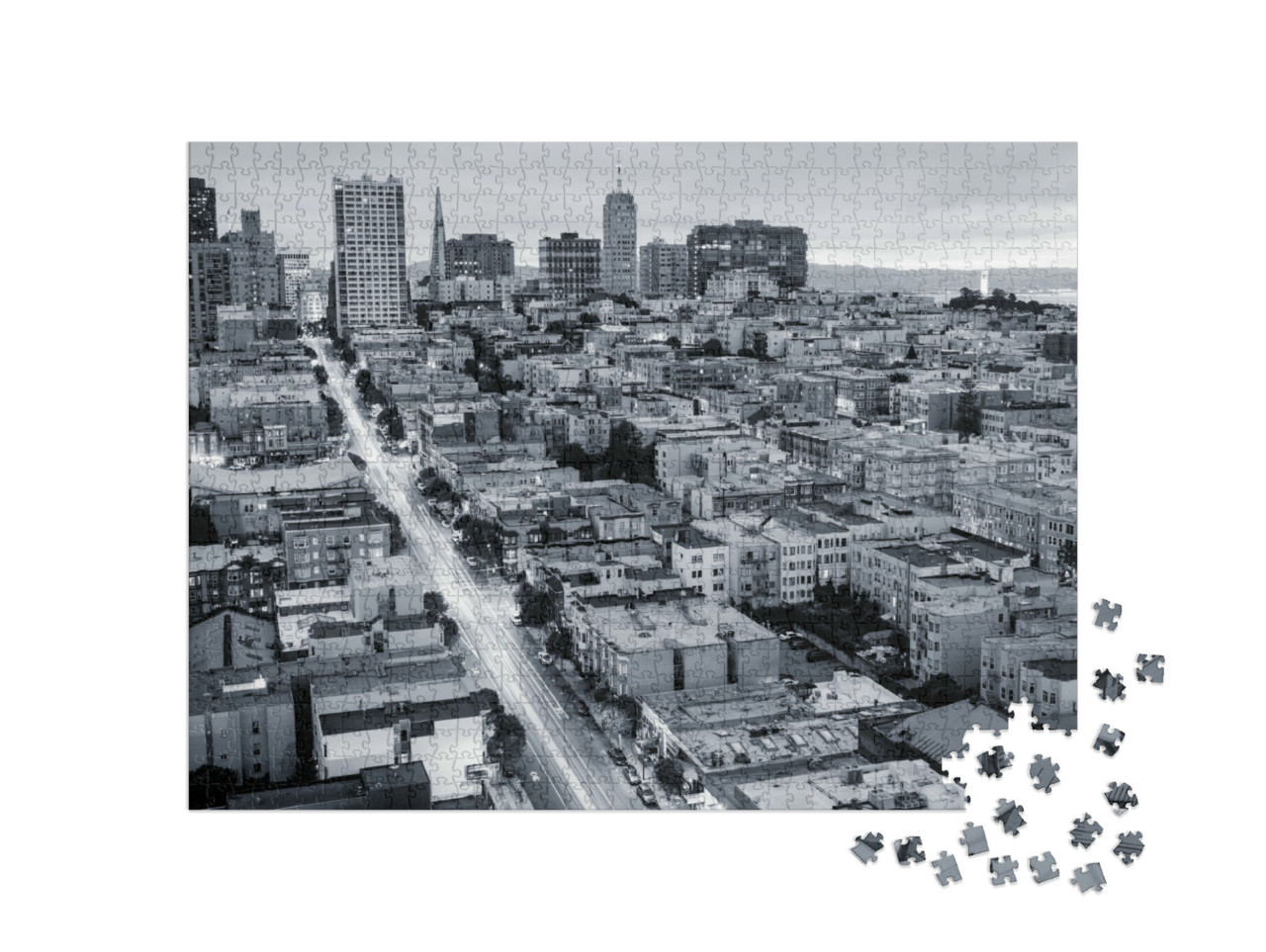 Puzzel 1000 stukjes „San Francisco van boven, zwart-wit“