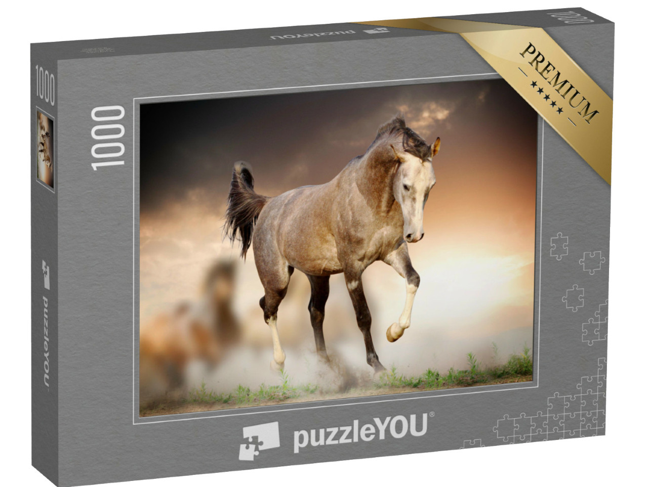 Puzzel 1000 stukjes „Een Arabische hengst bij zonsondergang“