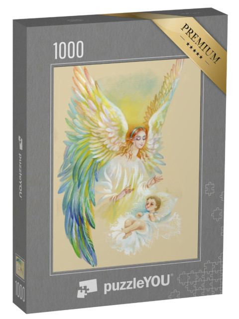 Puzzel 1000 stukjes „Engel met vleugels vliegt over kind“