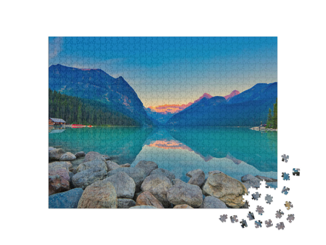 Puzzel 1000 stukjes „Panoramisch uitzicht op het wereldberoemde Lake Louise tot aan de Victoria gletsjer“