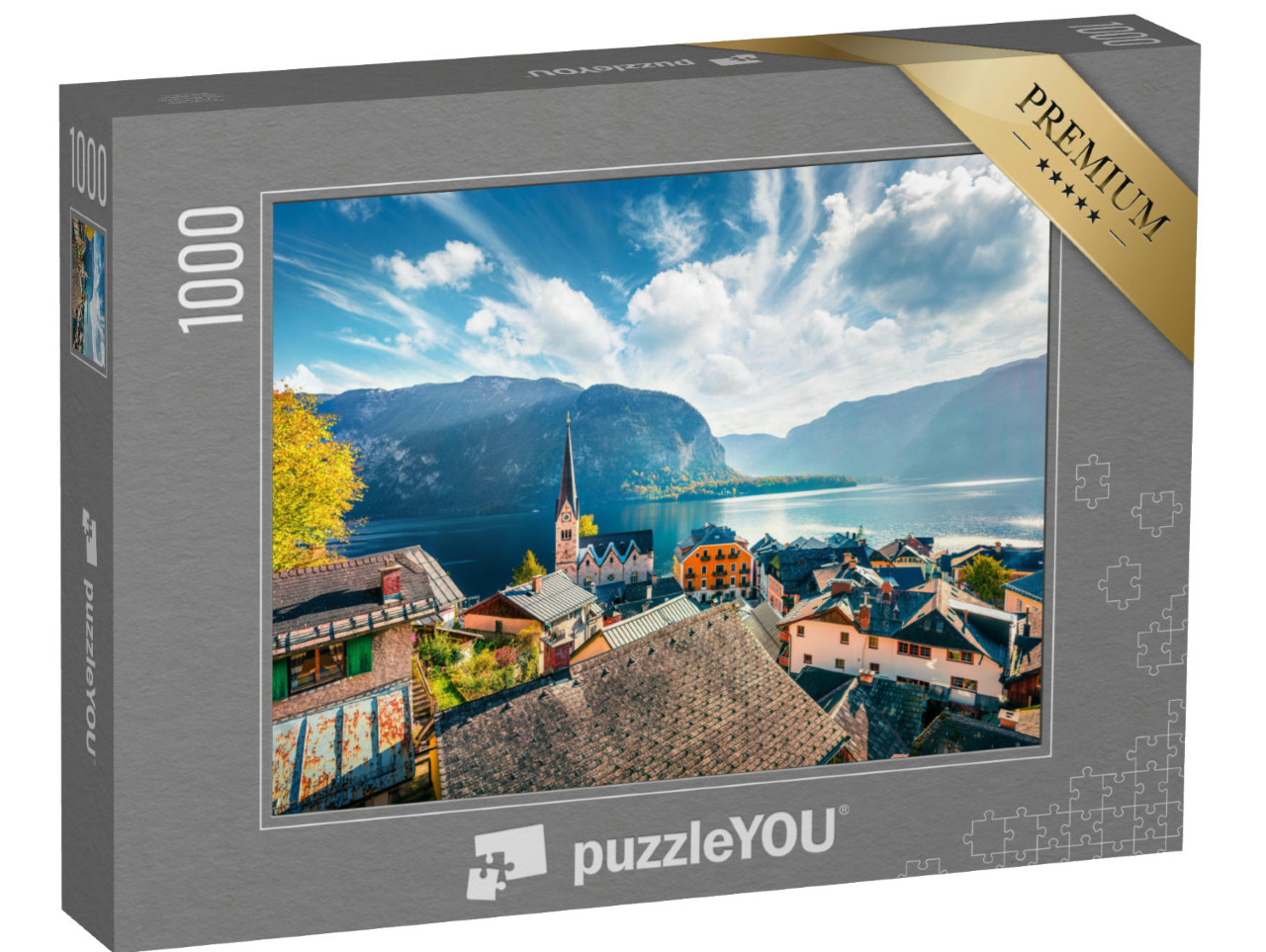 Puzzel 1000 stukjes „Zonnige herfst boven Hallstatt, Salzkammergut, Oostenrijk“