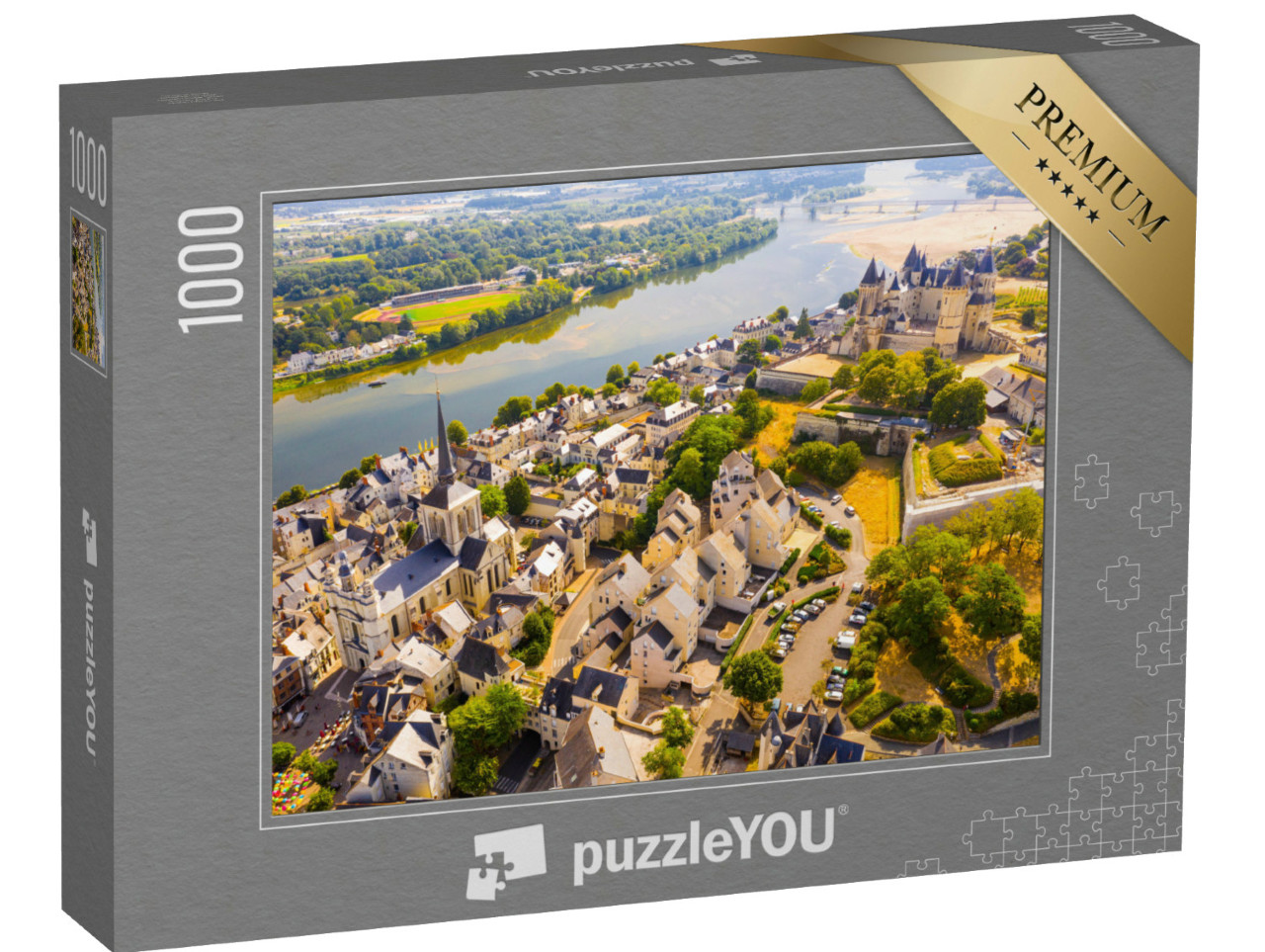 Puzzel 1000 stukjes „Stad Saumur met middeleeuws kasteel aan de oevers van de Loire, Frankrijk“