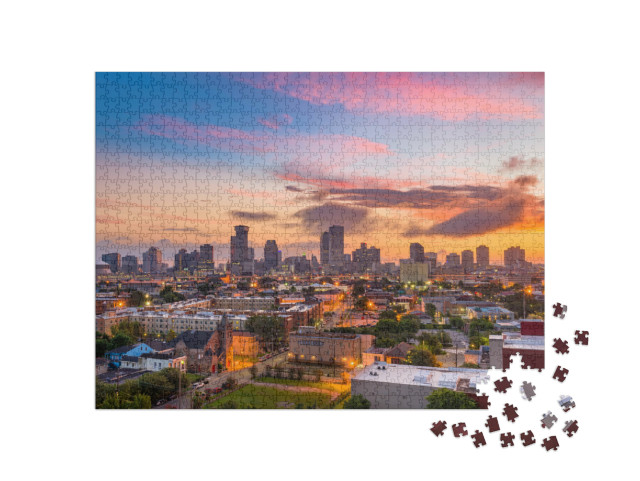 Puzzel 1000 stukjes „Schemering boven de skyline van New Orleans, Louisiana, Verenigde Staten“