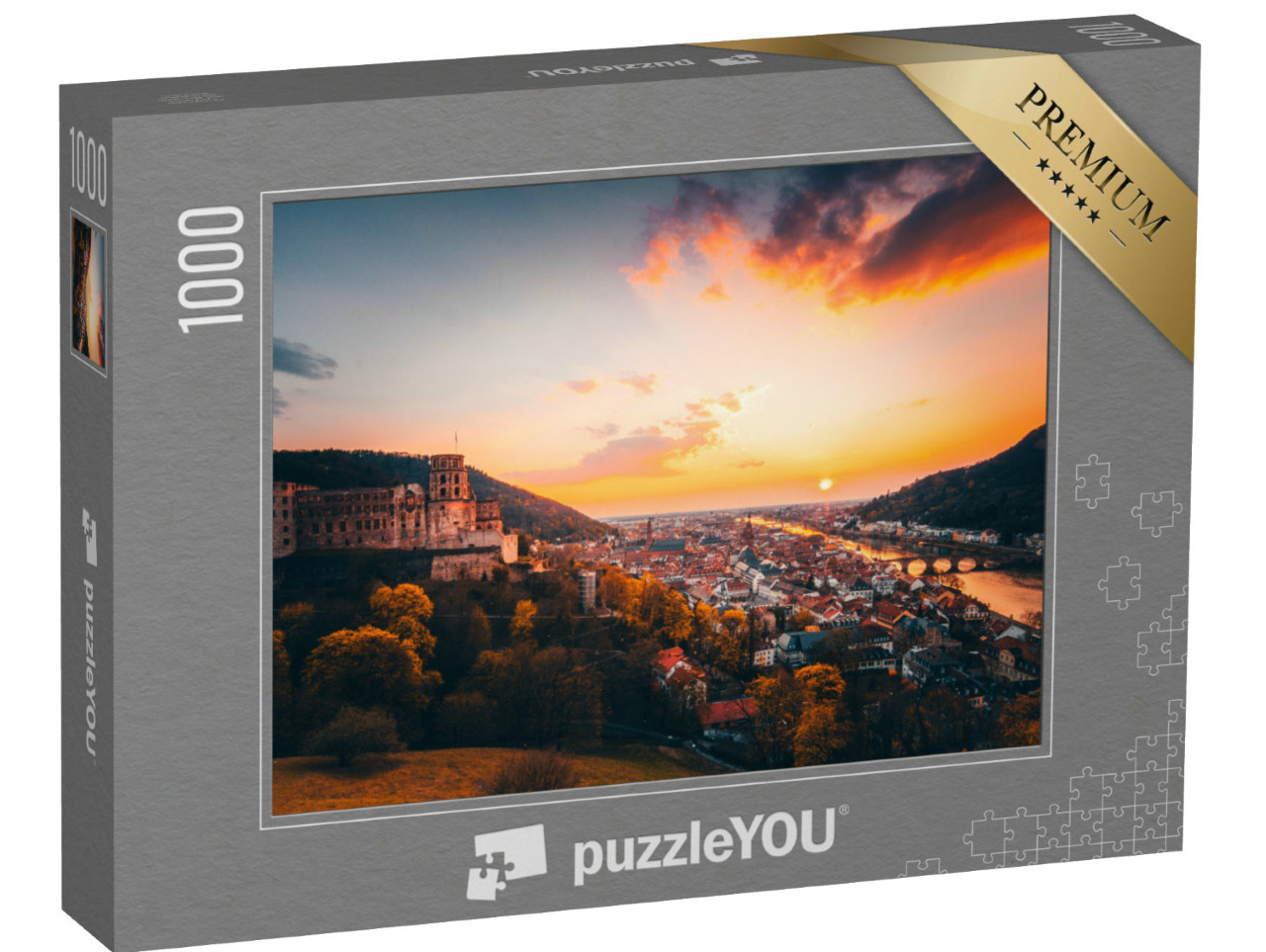 Puzzel 1000 stukjes „Uitzicht over Heidelberg in de stralende zonsondergang“