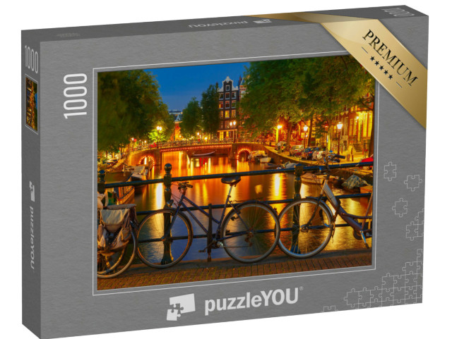 Puzzel 1000 stukjes „Nachtelijke verlichting van de Amsterdamse gracht en brug“