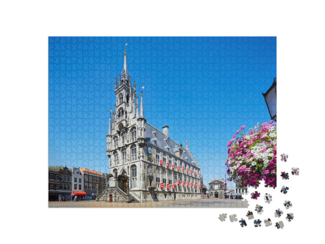 Puzzel 1000 stukjes „Het stadhuis op het marktplein in Gouda, provincie Zuid-Holland“