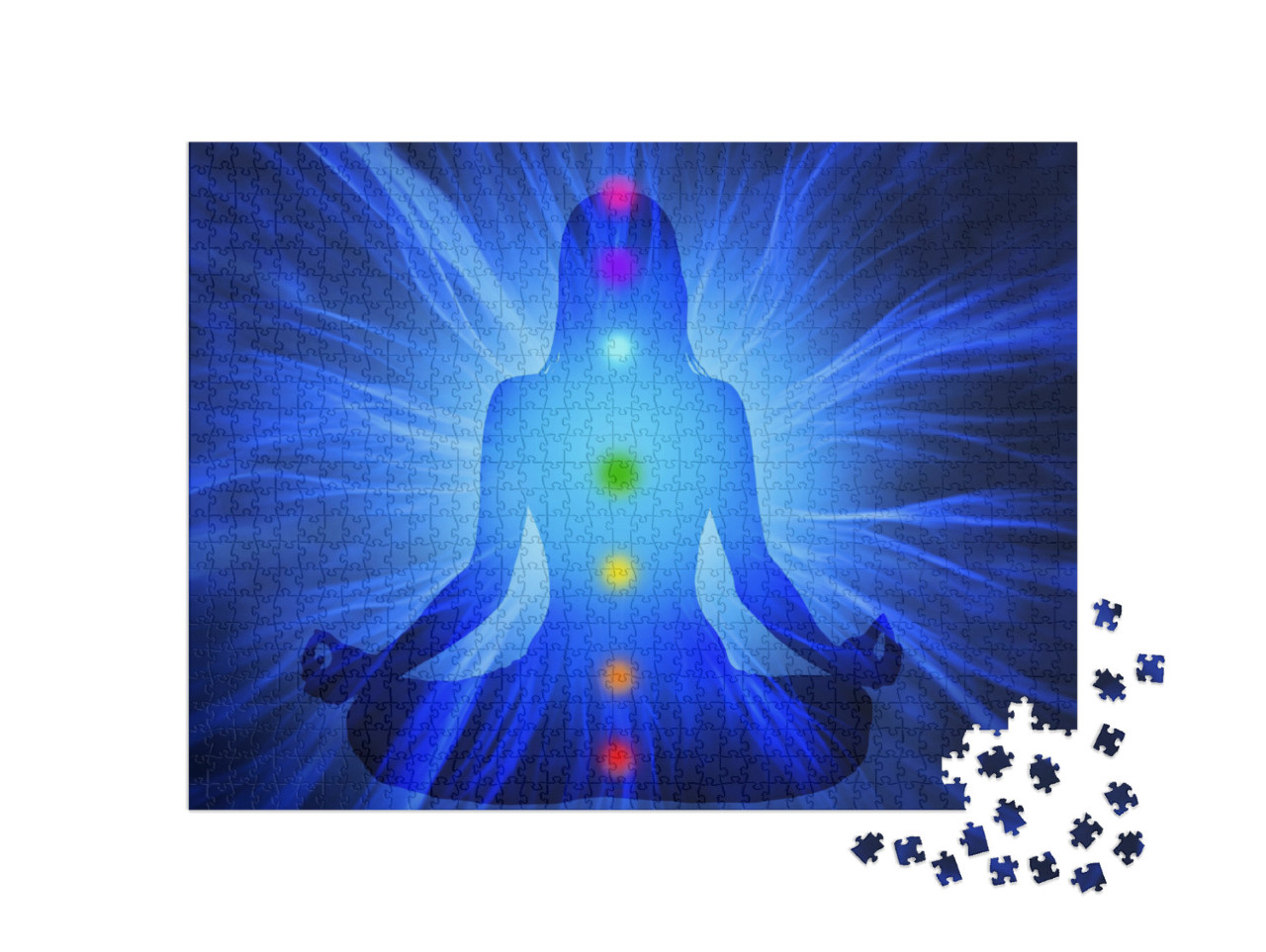 Puzzel 1000 stukjes „Silhouet van een vrouw die yoga doet en zeven chakrapunten bereikt“