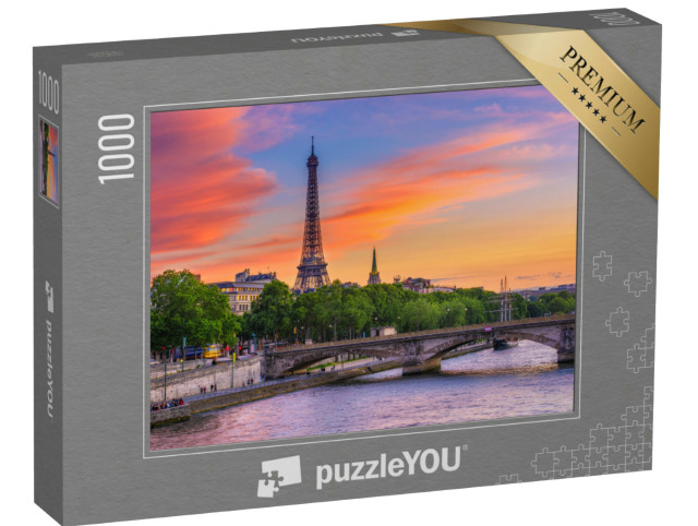 Puzzel 1000 stukjes „Zonsondergang over de Eiffeltoren en Seine, Parijs“