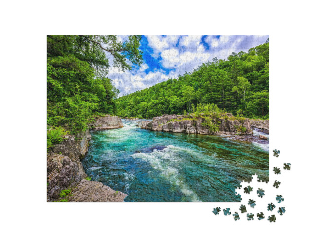 Puzzel 1000 stukjes „Kristalheldere bergbeek in ongerepte natuur“
