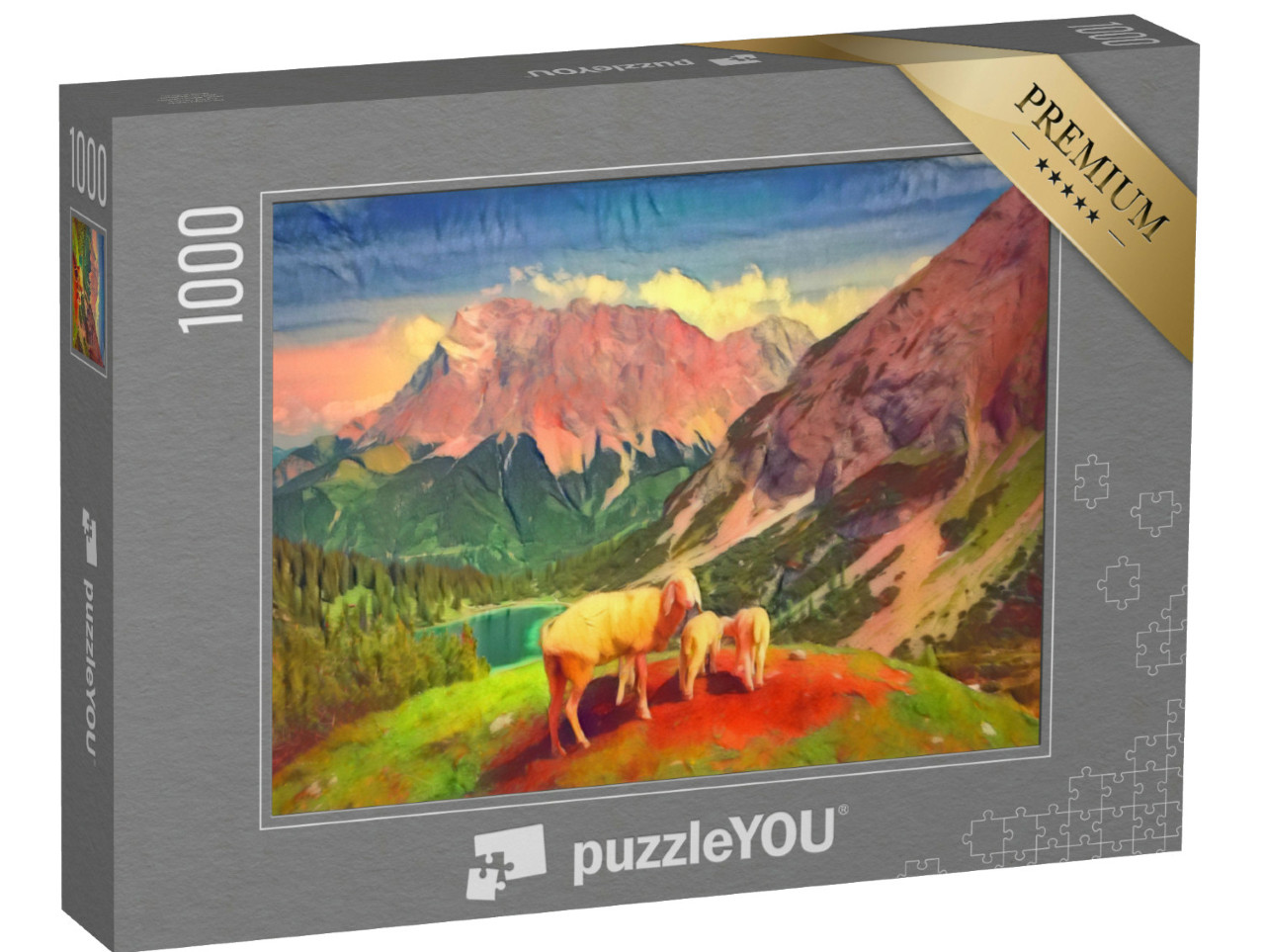 Puzzel 1000 stukjes „in de kunststijl van Franz Marc - Seebensee en Coburger Hütte - Puzzelcollectie Kunstenaars & Schilderijen“