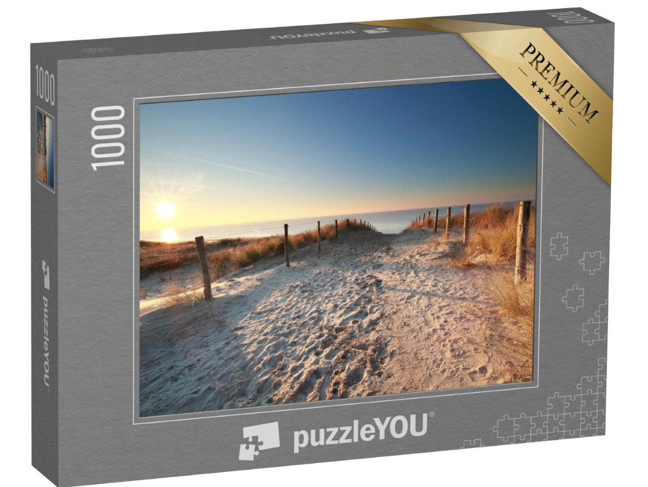 Puzzel 1000 stukjes „Zonlicht over een zandpad naar het Noordzeestrand, Nederland“