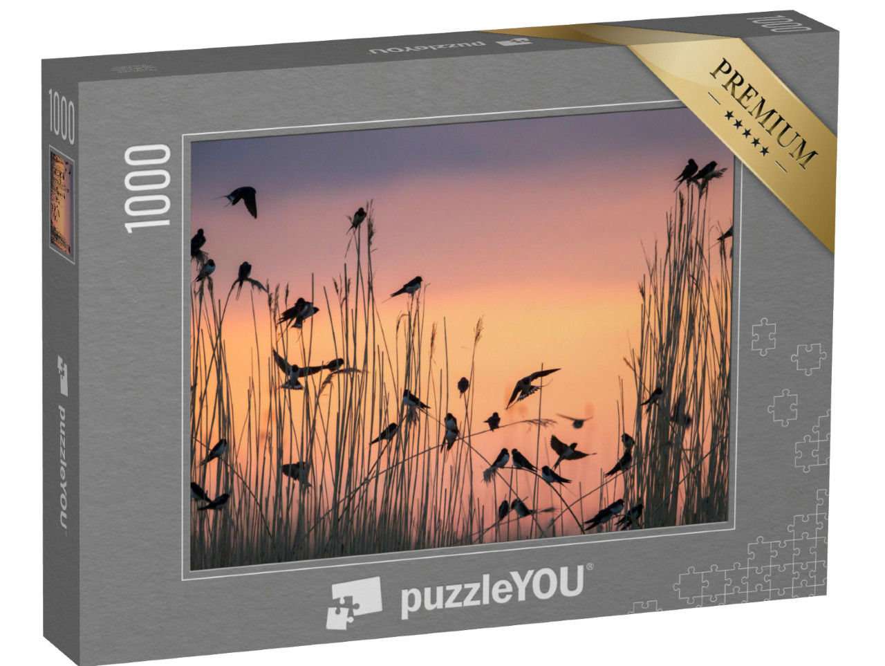 Puzzel 1000 stukjes „Boerenzwaluwen verzamelen zich in het rietveld“