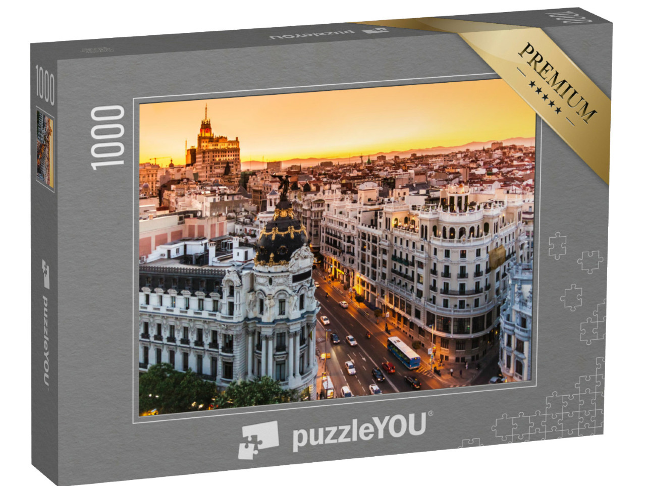 Puzzel 1000 stukjes „Indrukwekkend panoramisch uitzicht op de Gran Via, Madrid, Spanje“