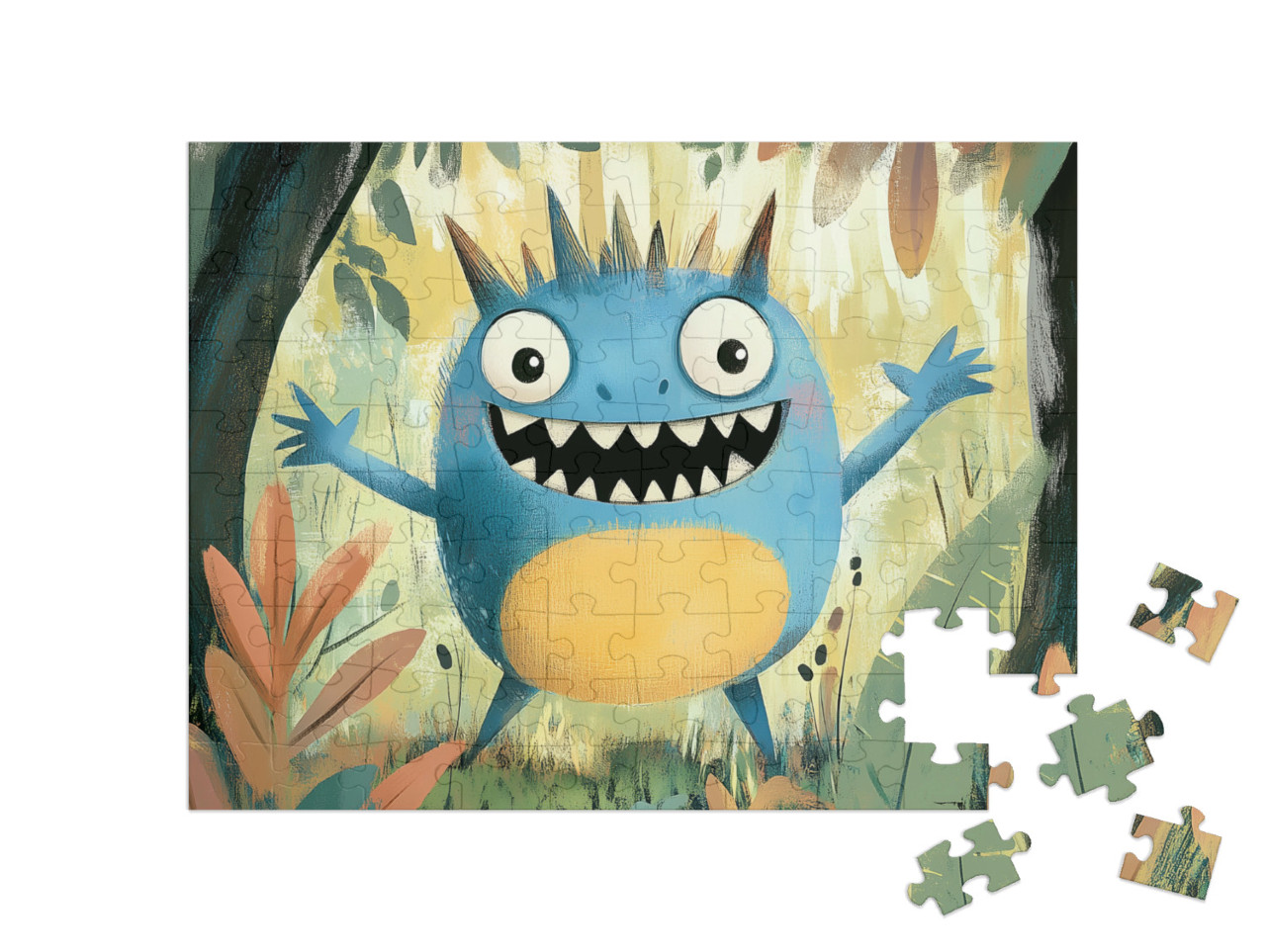 Puzzel 100 stukjes „Het schattige blauwe monster uit het bos“