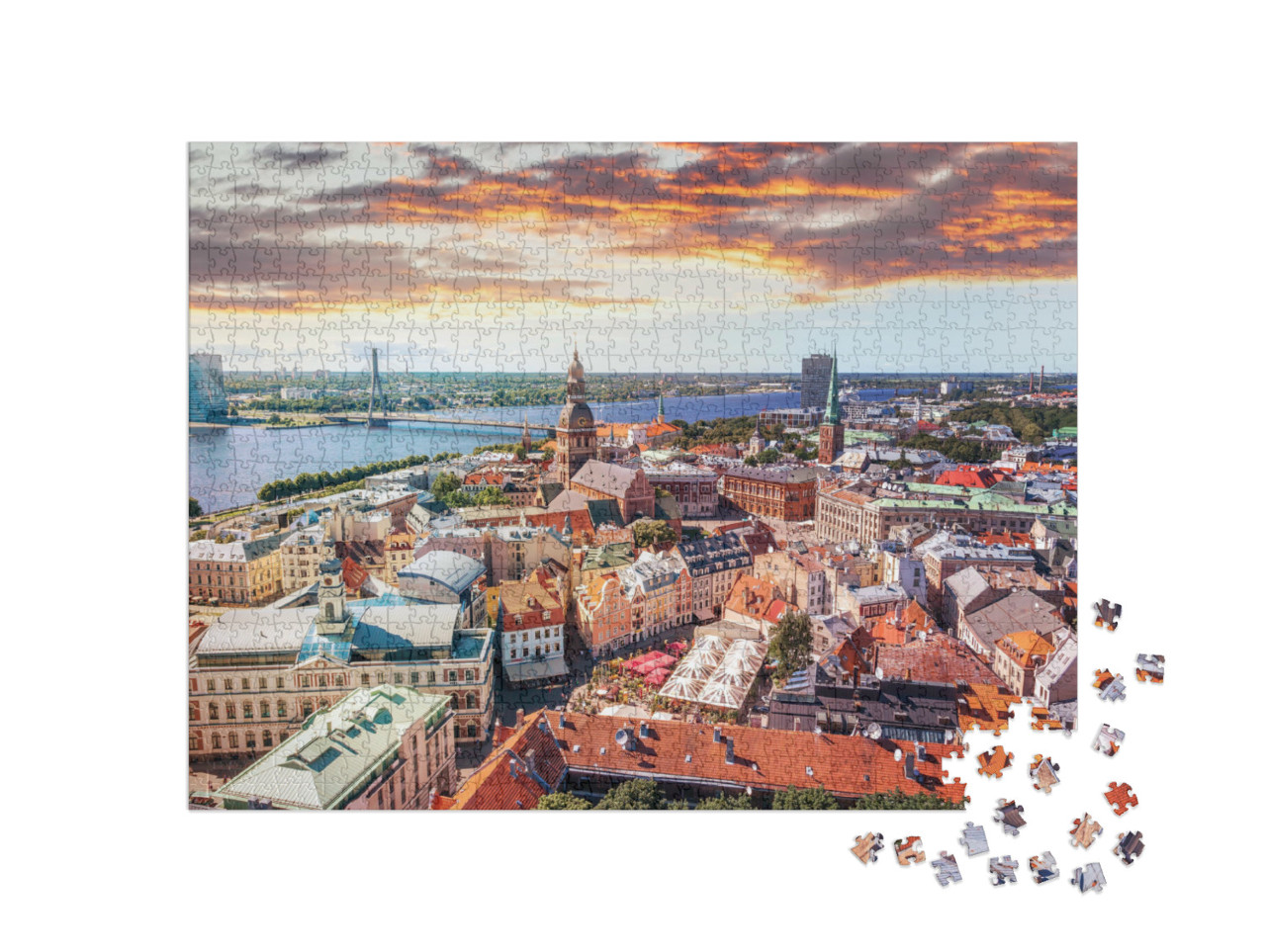 Puzzel 1000 stukjes „Gezicht in vogelvlucht op de oude binnenstad van Riga“