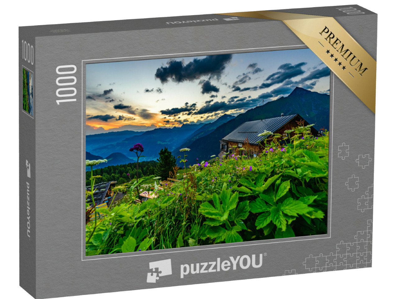 Puzzel 1000 stukjes „Zonsopgang boven de Gamshütte, Zillertaler Alpen“