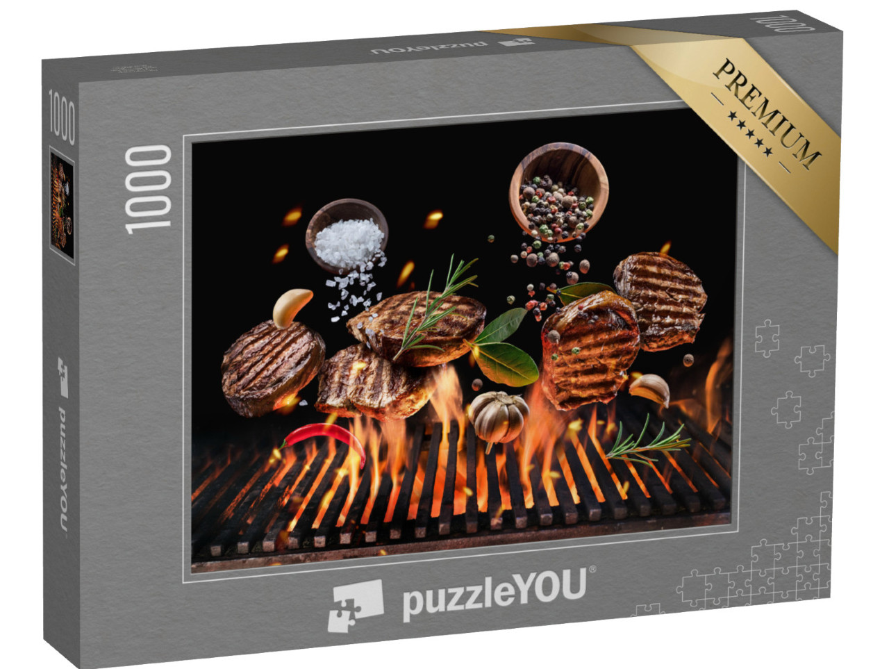 Puzzel 1000 stukjes „Gegrilde biefstuk met groenten en kruiden“