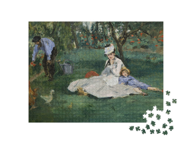 Puzzel 1000 stukjes „De familie Monet in hun tuin in Argenteuil, Edouard Manet 1874“