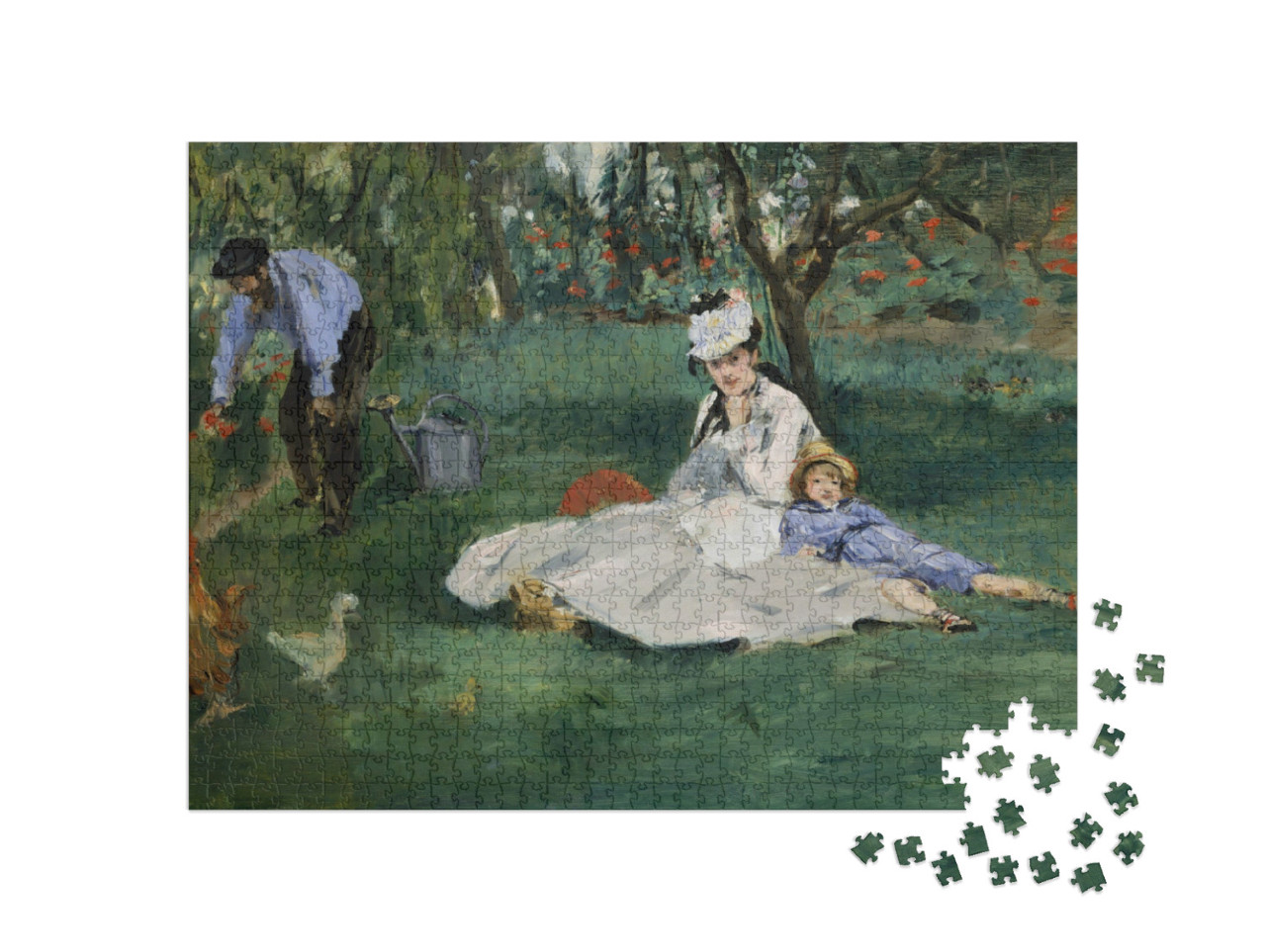 Puzzel 1000 stukjes „De familie Monet in hun tuin in Argenteuil, Edouard Manet 1874“