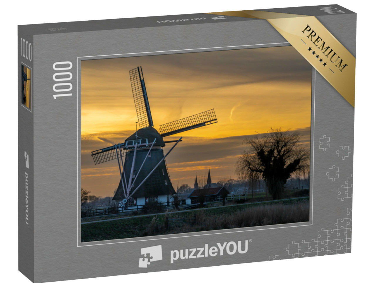 Puzzel 1000 stukjes „Abcoude, traditionele windmolen bij zonsondergang“