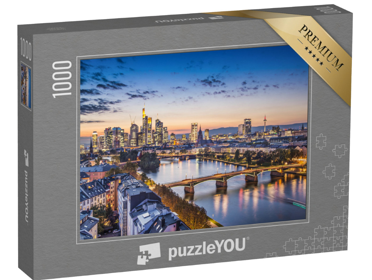 Puzzel 1000 stukjes „Avondsfeer boven Frankfurt am Main, Duitsland“