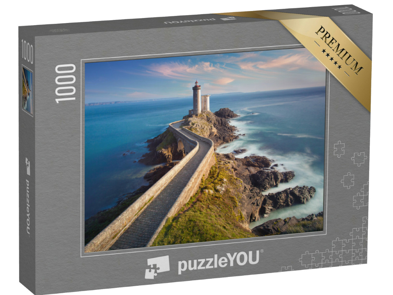 Puzzel 1000 stukjes „Vuurtoren Petit Minou bij zonsondergang, Brest, Frankrijk“