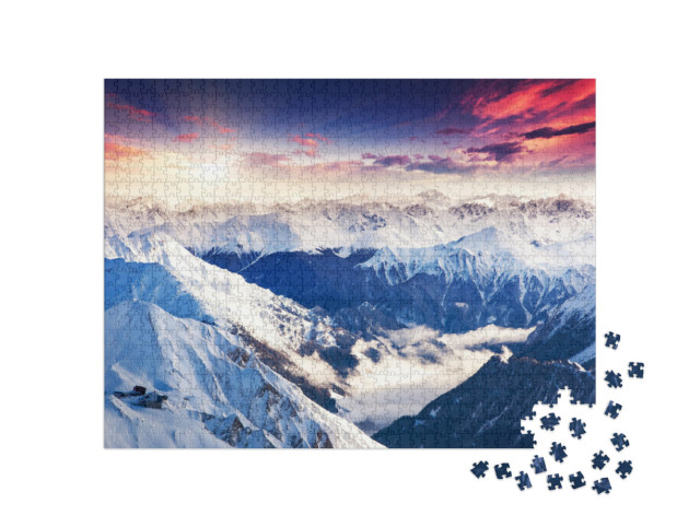 Puzzel 1000 stukjes „Fantastisch avondpanorama van de Alpen“