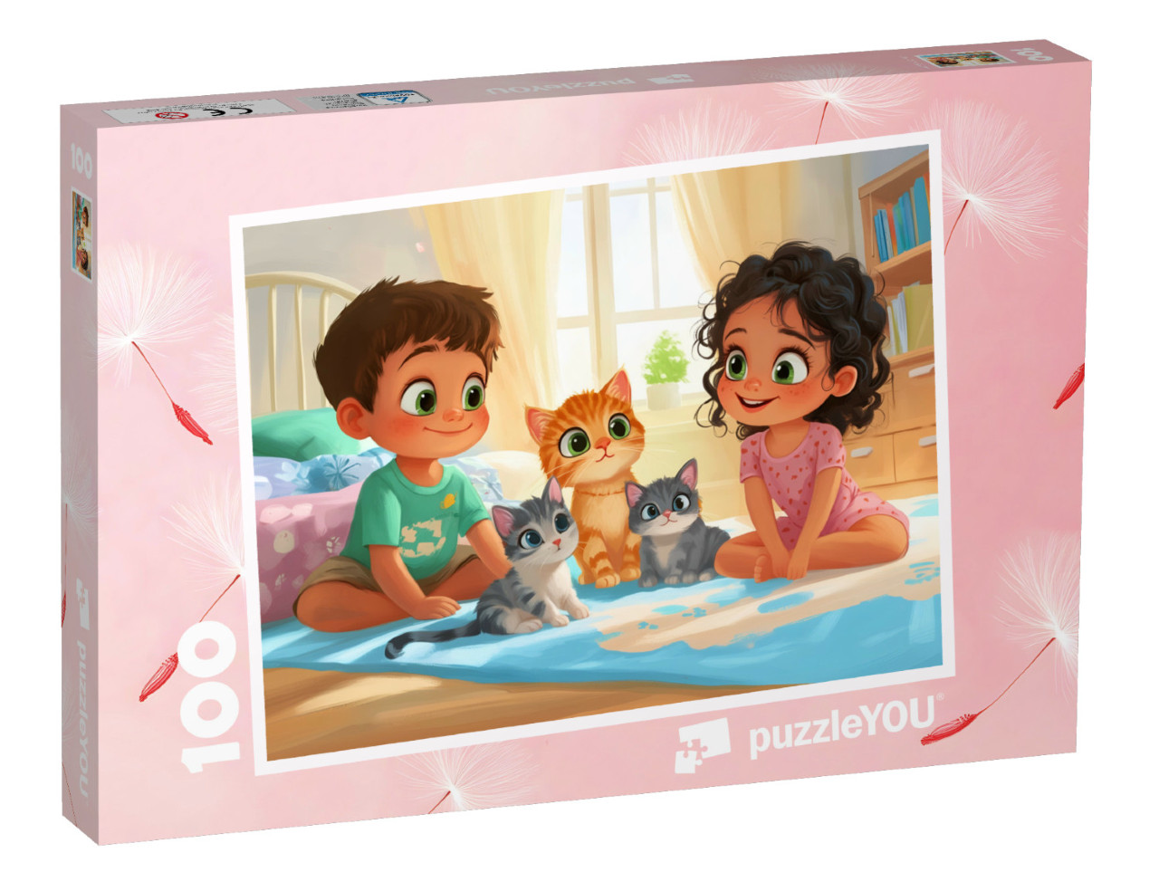Puzzel 100 stukjes „Kattenpret in de speelkamer“