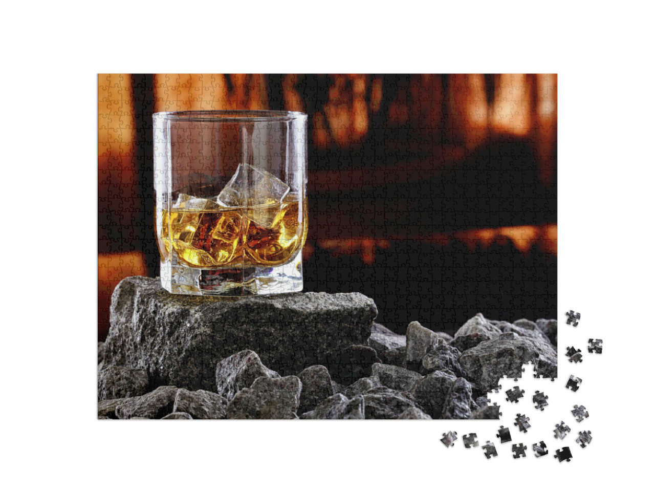 Puzzel 1000 stukjes „Glas whisky met zonsondergang“
