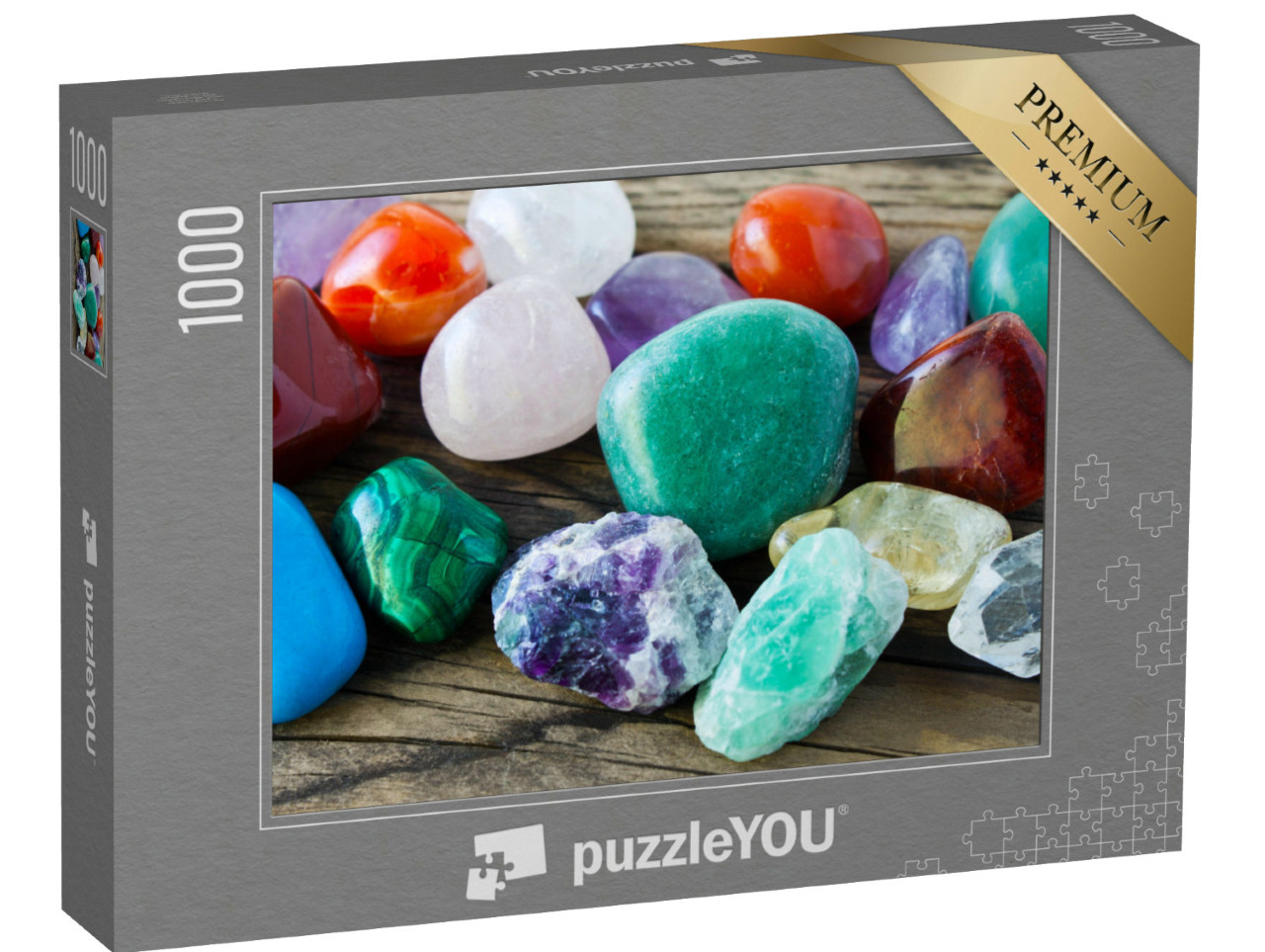 Puzzel 1000 stukjes „Edelstenen tegen een houten achtergrond“