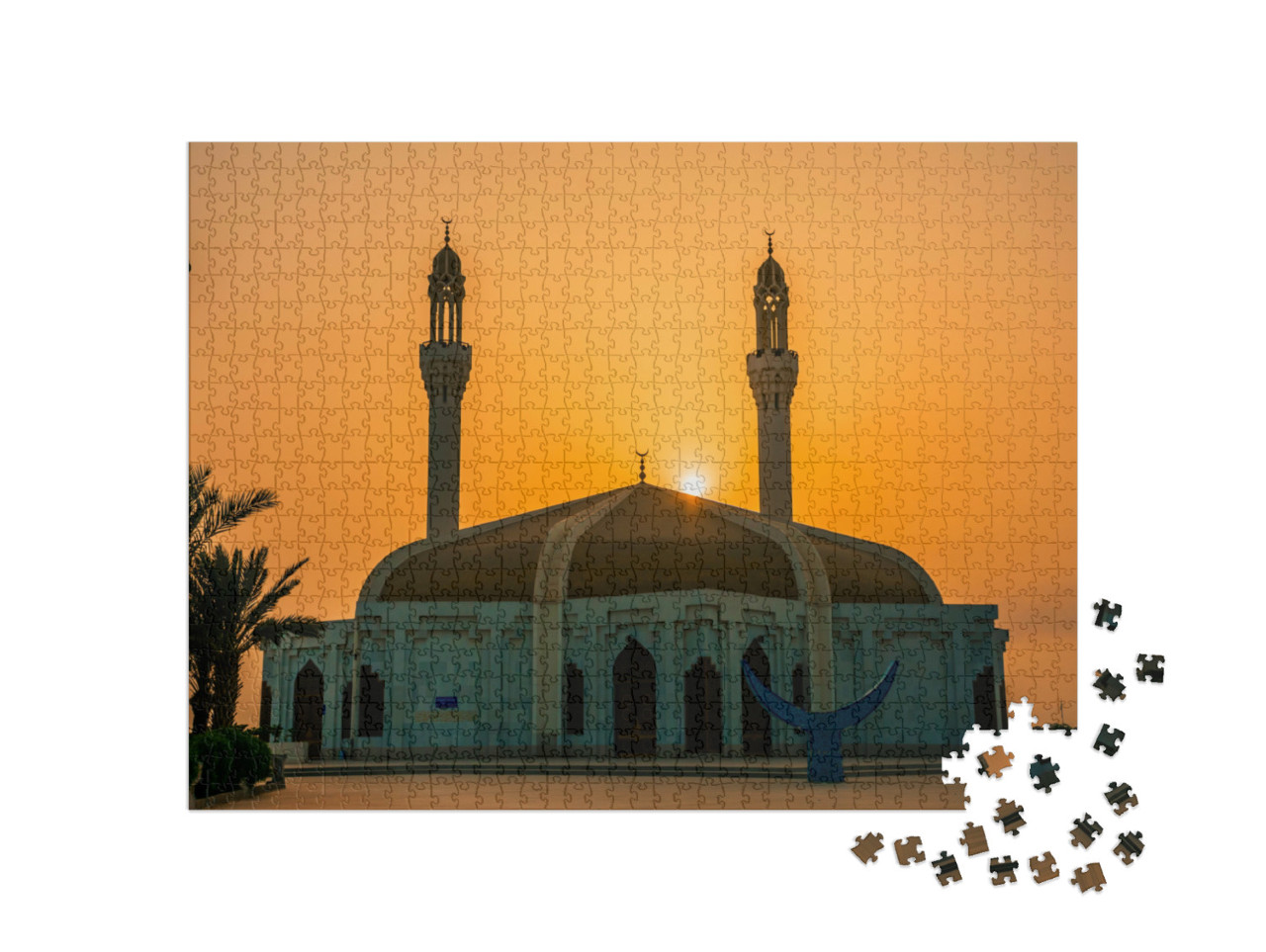 Puzzel 1000 stukjes „Moskee en minaret bij zonsondergang, Jeddah, Saoedi-Arabië“