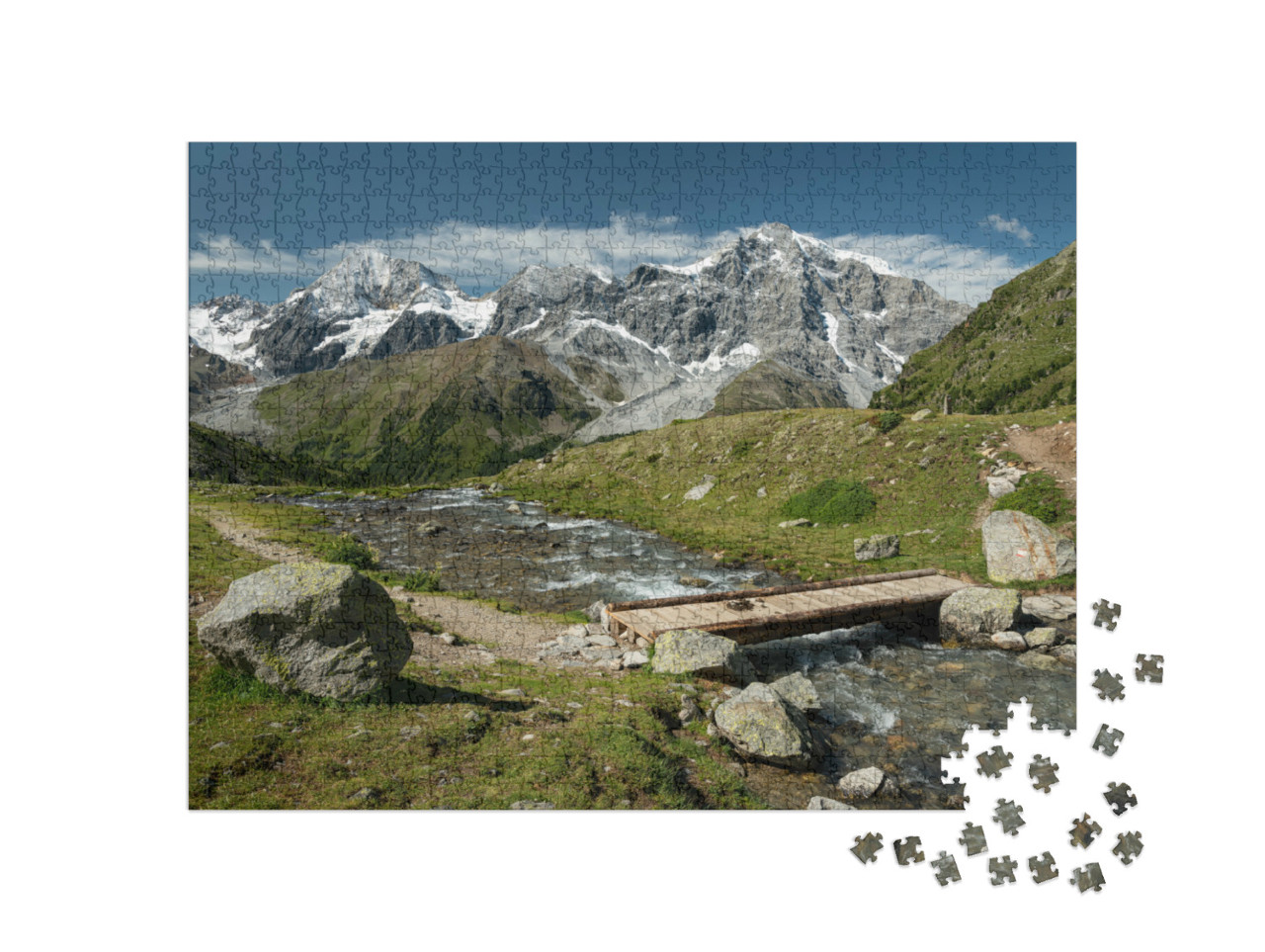 Puzzel 1000 stukjes „De Ortler Alpen bij Sulden (Zuid-Tirol, Italië)“