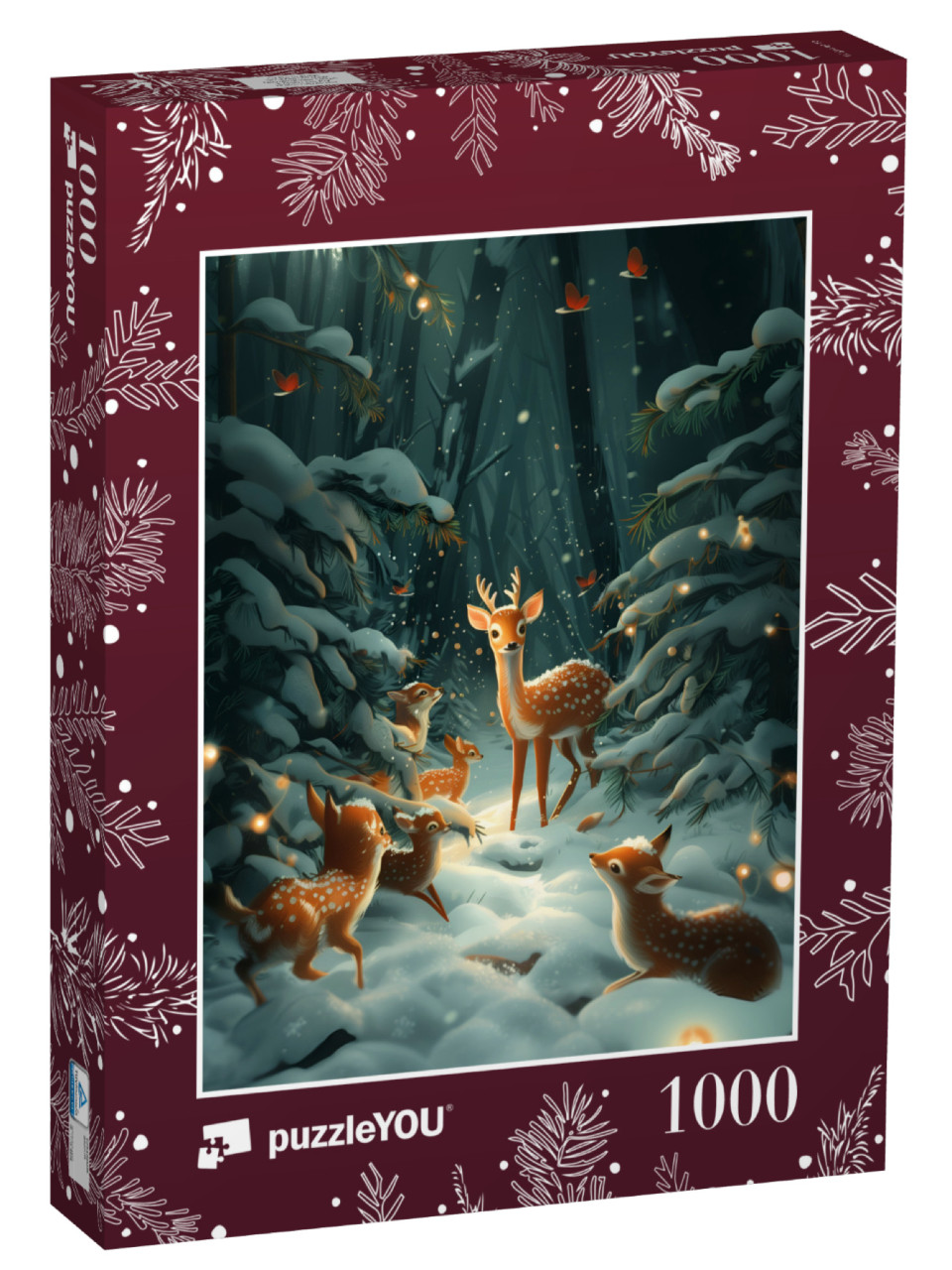 Puzzel 1000 stukjes „Une famille de chevreuils découvre la neige“