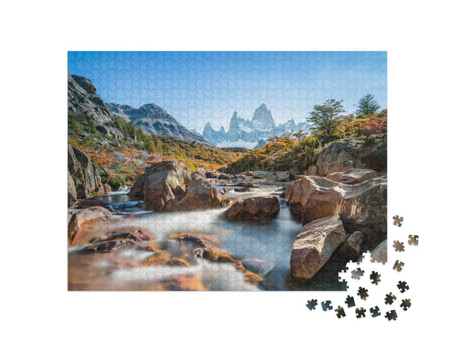 Puzzel 1000 stukjes „Herfst bij Fitz Roy berg, Patagonië, El Chalten, Argentinië“