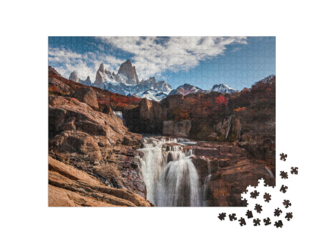 Puzzel 1000 stukjes „Waterval op de berg Fitz Roy. Patagonië, Argentinië“