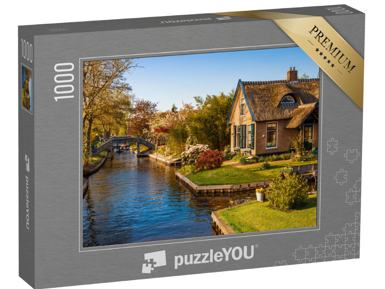 Puzzel 1000 stukjes „Prachtig landschap met grachten, boten en pittoreske huizen, Giethoorn“
