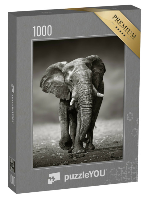 Puzzel 1000 stukjes „Afrikaanse olifant in Etosha National Park, Namibië, zwart en wit“